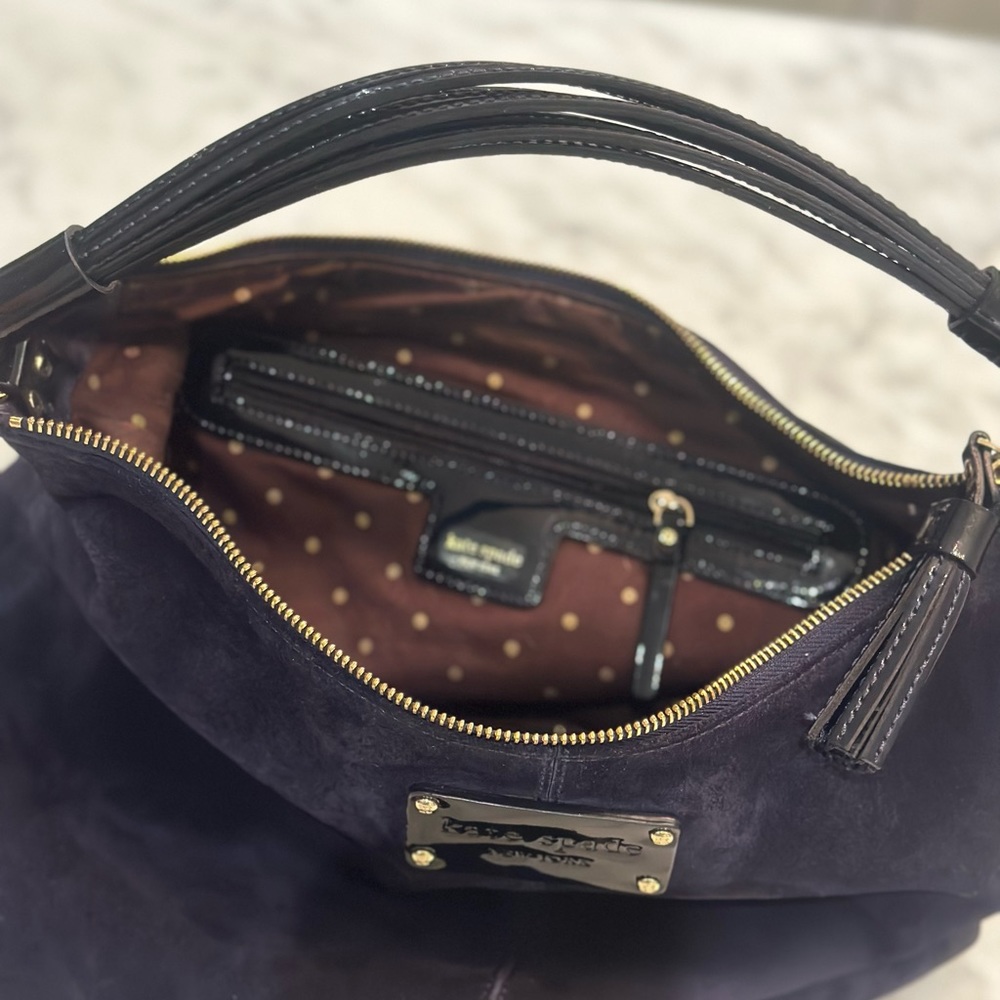 Kate Spade New York Suede Handbag - navy blue suede with patent leather - Picture 11 of 14